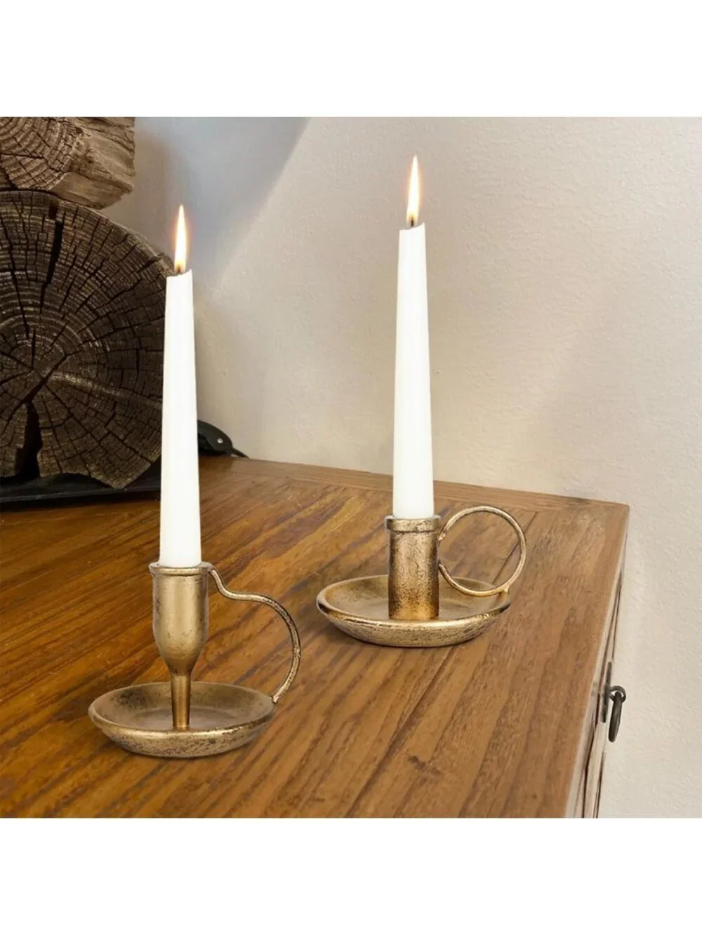 Antique Brass Taper Candle Holders Set of 2 | Vintage Decorative Stands for